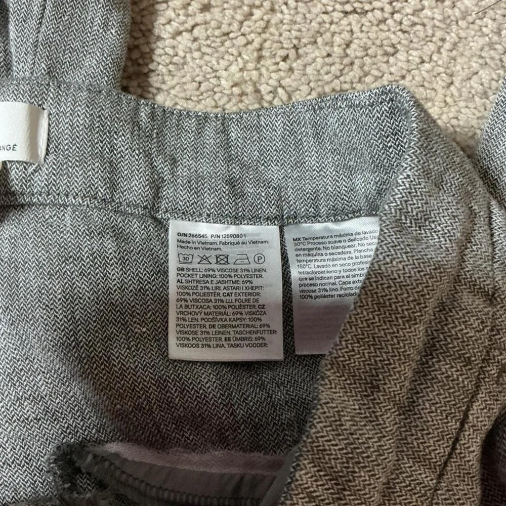 H&M Linen Blend Old Money Wide Leg High Waisted‎ Grey Melange Trousers Pants 4